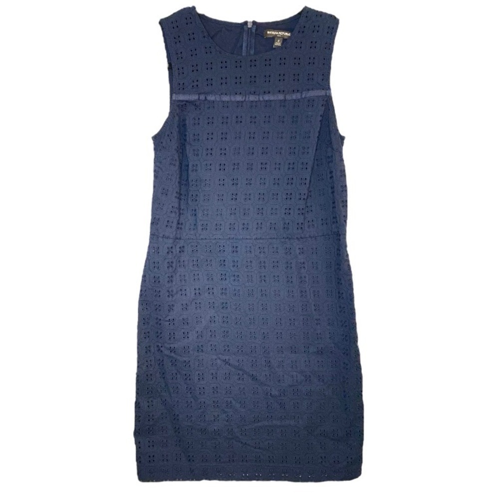 Banana Republic Navy Blue Eyelet Sleeveless Tank Dress Cotton Size XS 2